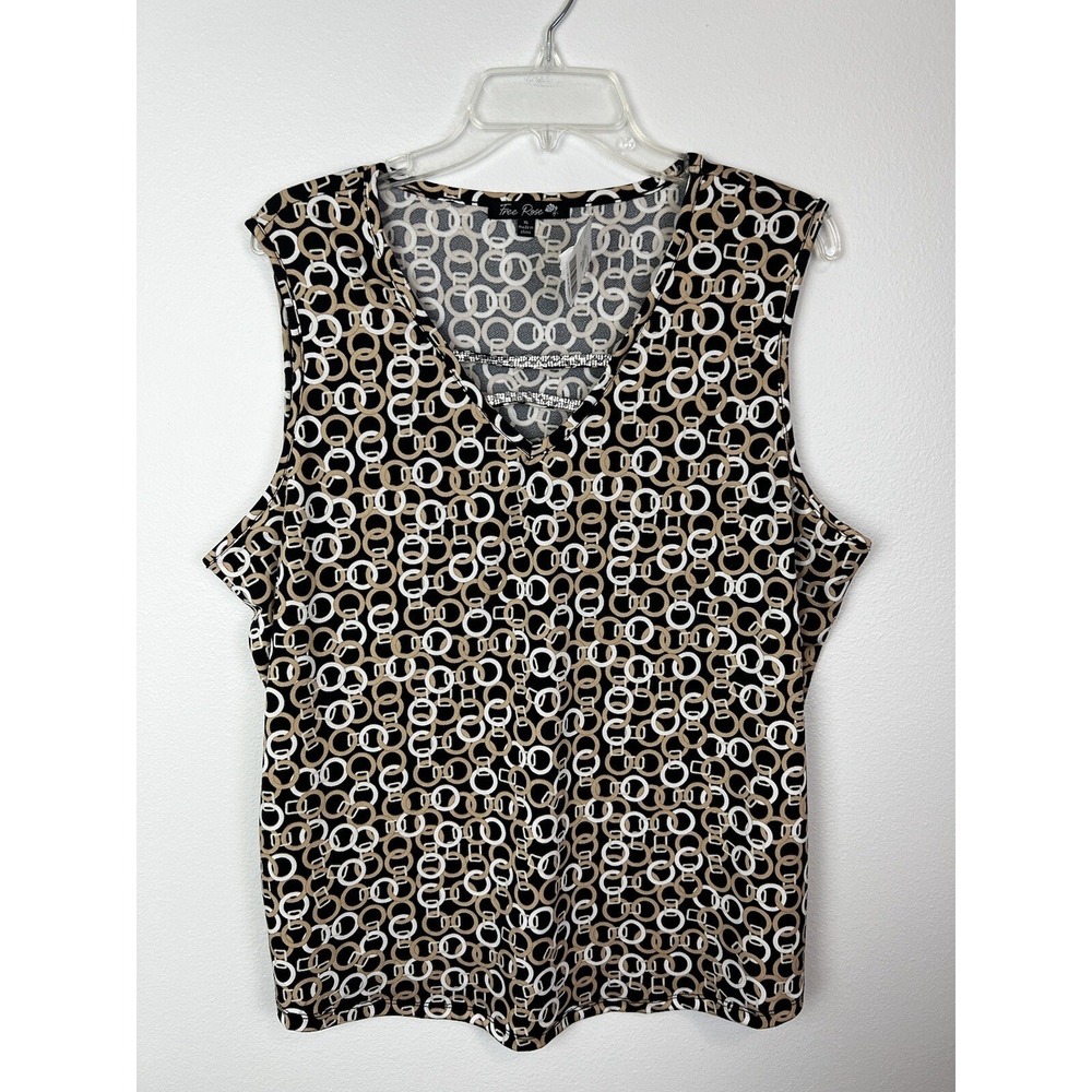 Free Rose Black Brown Sleeveless V-Neck‎ Blouse Glitter Size XL NWT